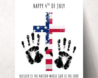 Manualidad cristiana del 4 de julio para imprimir, bandera estadounidense, Día de la Independencia, arte con huellas de manos, manualidad para iglesia, juegos del 4 de julio, escuela dominical, manualidad de EE. UU.