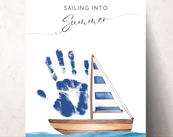 Sailing into Summer Handprint Art Sailboat Summer Craft Toddler Activity Summer Printable for Kids Homeschool Preschool Daycare Summer Camp