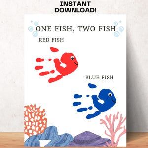One Fish Two Fish Dr Seuss Handprint Craft Read Across America Preschool Worksheets Kids Dr Suess Fish Craft Daycare Printable Ocean Craft
