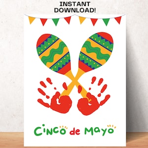 Actividad de fiesta imprimible con huellas de manos del Cinco de Mayo para niños pequeños y bebés Actividades preescolares en el hogar del 5 de Mayo