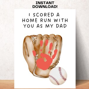 Manualidad con huella de mano de béisbol para el Día del Padre, feliz día del padre, imprimible, para papá, para niños, cumpleaños de papá, actividad de verano para niños pequeños, arte de béisbol DIY