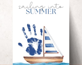 Sailing into Summer Handprint Art Sailboat Summer Craft Toddler Activity Summer Printable for Kids Homeschool Preschool Daycare Summer Camp