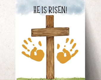 He is Risen Handprint Craft Printable Easter Craft Jesus is Risen Crafts Kids Toddler Baby Sunday School Resurrection Craft Church Activity
