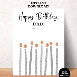 Vela con huella dactilar para cumpleaños, arte imprimible, manualidad para cumpleaños de papá, regalo para niños, bebé, huella dactilar, tarjeta de cumpleaños para papá, arte con huella de mano