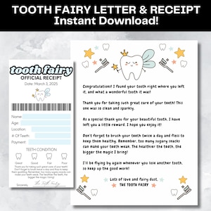 Tooth Fairy Letter with Tooth Fairy Receipt Lost Tooth Printable Tooth Fairy Note First Tooth Letter Kids Tooth Fairy Certificate Keepsake