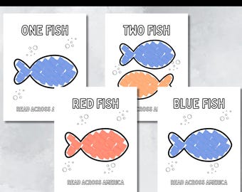 Read Across America Dr Seuss Craft Template Printable One Fish Two Fish Craft Torn Paper Homeschool Preschool Worksheets Toddler Activity