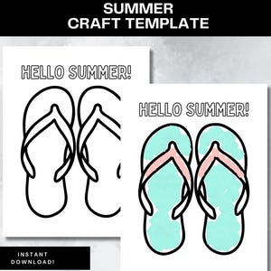 Modello di lavoretto estivo: infradito da spiaggia, attività di "Ciao Estate", stampabile per bambini piccoli, lavoretto con carta strappata, foglio di lavoro per la scuola materna, scuola estiva