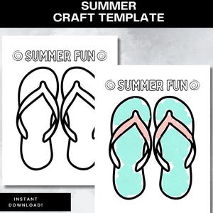 Modello di lavoretto estivo: infradito da spiaggia, attività di "Ciao Estate", stampabile per bambini piccoli, lavoretto con carta strappata, foglio di lavoro per la scuola materna, scuola estiva