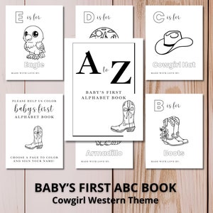 Cowgirl Baby Shower ABC Book Alphabet Coloring Book Western Baby Shower Guest Book Babys First ABC Memory Book Sprinkle Shower Game New Baby