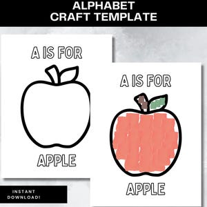 Modello di artigianato con mela A sta per alfabeto Pagine da colorare Fogli di attività ABC stampabili Piano di lezione per la scuola materna Ritorno a scuola Lavoretto con carta strappata