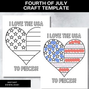 Modello di lavoretto per il 4 luglio, bandiera americana patriottica, attività estiva stampabile, lavoretti facili per bambini piccoli, gioco del 4 luglio, lavoretto con carta strappata per la scuola materna