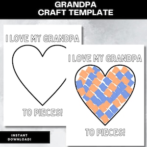Modello di lavoretto per il nonno, lavoretto stampabile per la festa del papà per il nonno, "Ti amo", lavoretto facile con carta strappata, regalo di compleanno per il nonno, attività per bambini piccoli