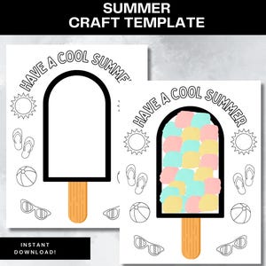 Modello di lavoretto estivo: ghiacciolo gelato "Stai fresco", attività "Ciao estate", materiale stampabile per bambini, lavoretto facile con carta strappata, fogli di lavoro per la scuola materna