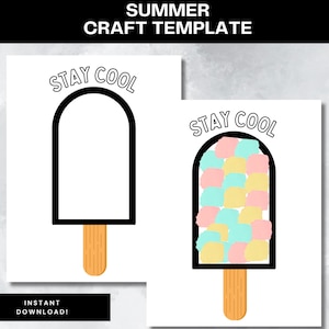 Modello di lavoretto estivo: ghiacciolo gelato "Stai fresco", attività "Ciao estate", materiale stampabile per bambini, lavoretto facile con carta strappata, fogli di lavoro per la scuola materna