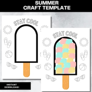 Modello di lavoretto estivo: ghiacciolo gelato "Stai fresco", attività "Ciao estate", materiale stampabile per bambini, lavoretto facile con carta strappata, fogli di lavoro per la scuola materna