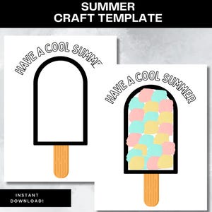 Modello di lavoretto estivo: ghiacciolo gelato "Stai fresco", attività "Ciao estate", materiale stampabile per bambini, lavoretto facile con carta strappata, fogli di lavoro per la scuola materna