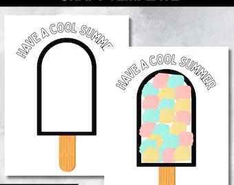 May include: Summer craft template featuring two popsicle designs. One is a blank outline, the other filled with pastel colors. Both have the text "Have a Cool Summer" and are on a white background. The words "Instant Download!" are at the bottom.