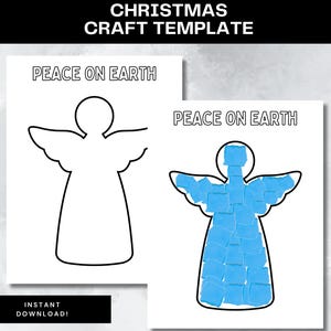 Christian Christmas Angel Craft Template Holiday Printable Peace on Earth Toddler Activity Torn Paper Sunday School Craft Last Minute Gift