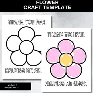 Merci de m'avoir aidé à grandir Modèle d'artisanat facile Artisanat de fleurs facile Activité de printemps Imprimables pour tout-petits Créations en papier déchiré Carte à colorier pour la fête des Mères