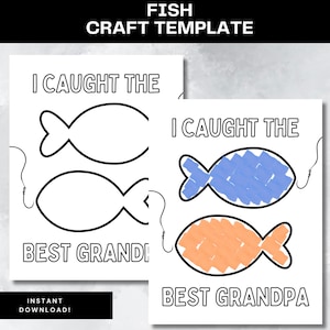 Modello di lavoretto per il nonno, lavoretto stampabile per la festa del papà per il nonno, lavoretto con la pesca, attività per bambini, lavoretto con carta strappata, regalo di pesca per il compleanno del nonno