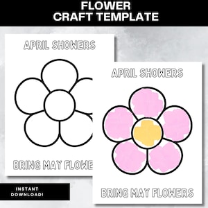 Modello di artigianato primaverile Le piogge di aprile portano i fiori di maggio Attività di benvenuto alla primavera Materiali stampabili per bambini piccoli Facile artigianato con carta strappata Schede di lavoro per la scuola materna