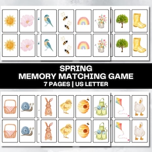 Juego de memoria de primavera para preescolar, tarjetas imprimibles para niños, juego para romper el hielo, tarjetas de clasificación, actividades para niños pequeños en guarderías y escuelas en casa