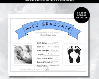 NICU Graduate Certificate nicu Footprint Craft Printable NICU Baby Gift for Mom NICU Milestone nicu Graduate Sign for nicu Coming Home Gift