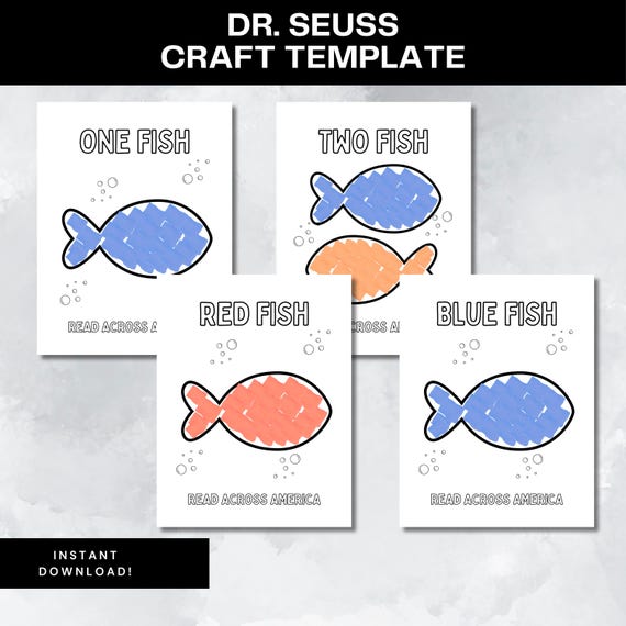 Read Across America Dr Seuss Craft Template Printable One Fish Two Fish Craft Torn Paper Homeschool Preschool Worksheets Toddler Activity