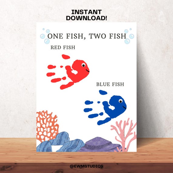 One Fish Two Fish Dr Seuss Handprint Craft Read Across America Homeschool Preschool Activities Happy Dr Seuss Day DIY Toddler Fish Craft