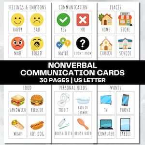 Non-verbale communicatiekaarten Autisme Communicatie Flashcards Ouderen met speciale behoeften Visueel bord Logopedie SLP Afdrukbare PECS-kaarten