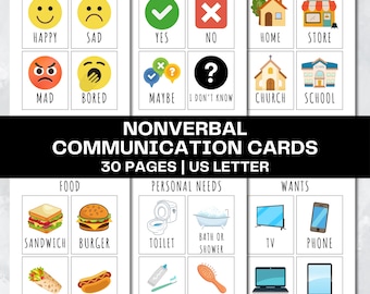 Nonverbal Communication Cards Autism Communication Flashcards Elderly Special Needs Visual Board Speech Therapy SLP Printable PECS Cards