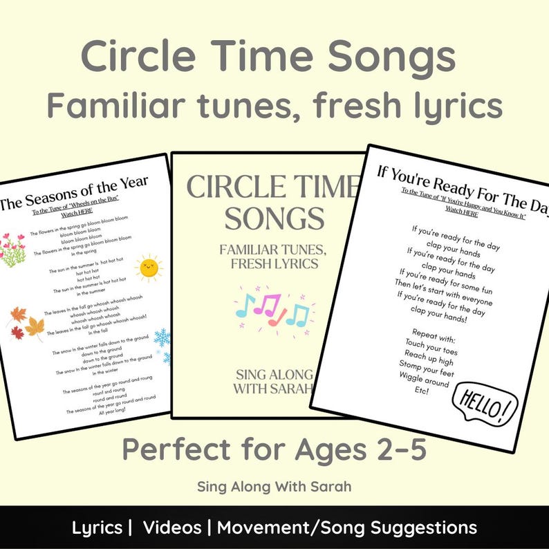 Circle Time Song Bundle | 11 Printable Preschool Songs for Morning ...
