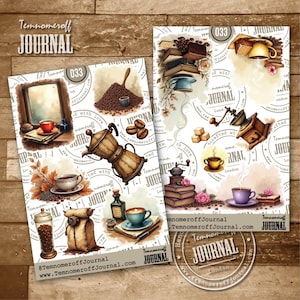 Coffee Sticker Sheet,  Cafe Stickers, Decorative Planner Sticker, Bullet Journal,  Watercolor Coffee Sticker, Coffee Journal Stickers