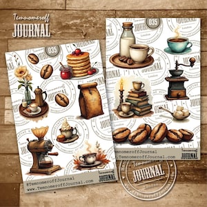 Coffee Sticker Sheet,  Cafe Stickers, Decorative Planner Sticker, Bullet Journal,  Watercolor Coffee Sticker, Coffee Journal Stickers