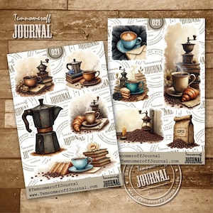 Coffee Sticker Sheet,  Cafe Stickers, Decorative Planner Sticker, Bullet Journal,  Watercolor Coffee Sticker, Coffee Journal Stickers