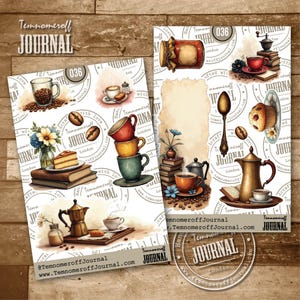 Coffee Sticker Sheet,  Cafe Stickers, Decorative Planner Sticker, Bullet Journal,  Watercolor Coffee Sticker, Coffee Journal Stickers