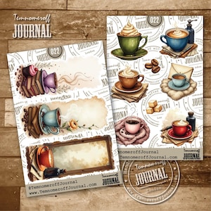 Coffee Sticker Sheet,  Cafe Stickers, Decorative Planner Sticker, Bullet Journal,  Watercolor Coffee Sticker, Coffee Journal Stickers