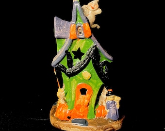 Vintage Ceramic Halloween Haunted House Tea Light Votive