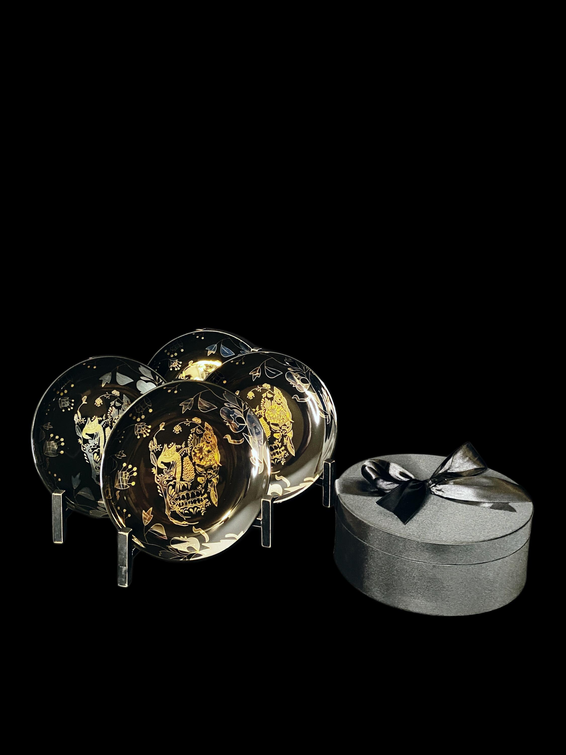 DL & Co. Delft Skull Plate Set | Black and Gold Dia De Los Muertos ...