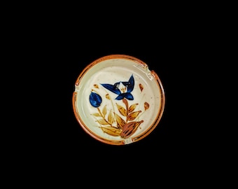 Vintage Ceramic 1970s Blue and Tan Floral Ashtray