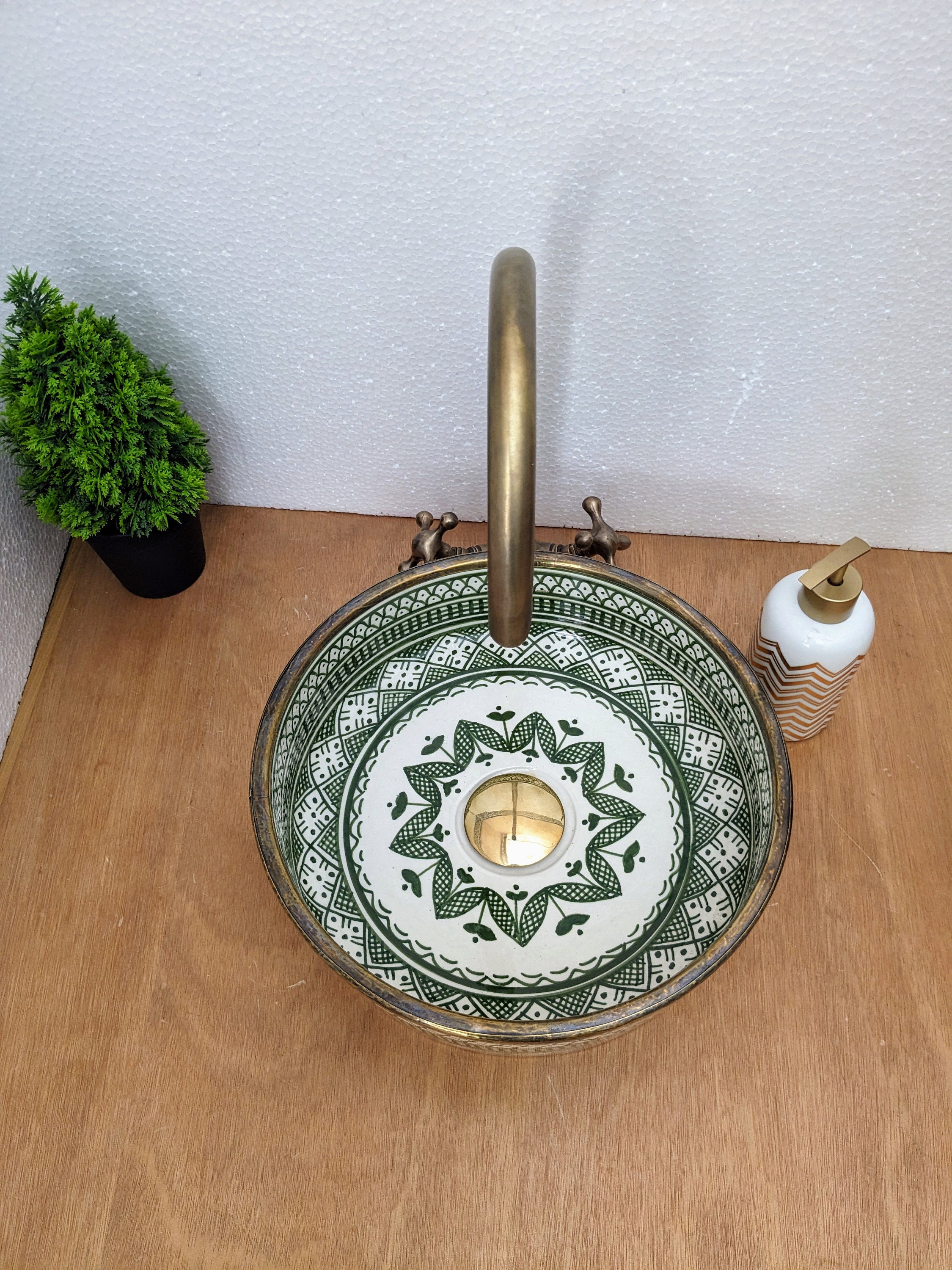 Modern Wash Basin With Brass Rim Complements Lavatory - Handmade Vessel ...