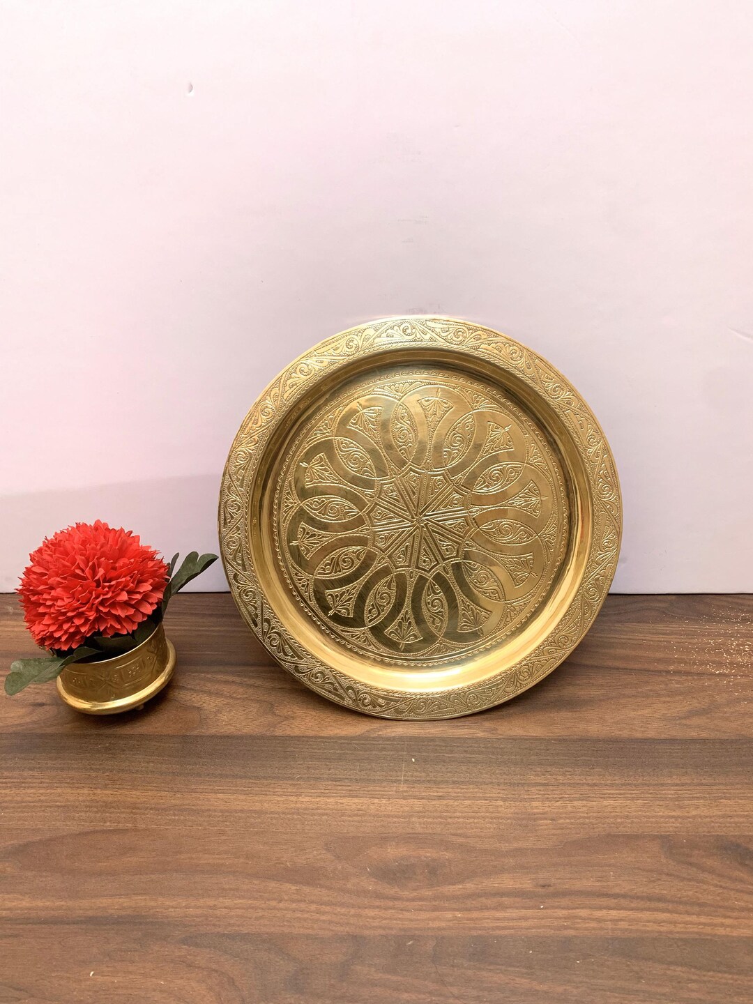 Gold Moroccan Brass Tray With Intricate Engraving – Ideal for Serving ...