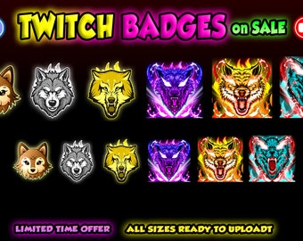 Wolf Twitch Sub Badges: Gaming Streamer Badges (Digital Download)