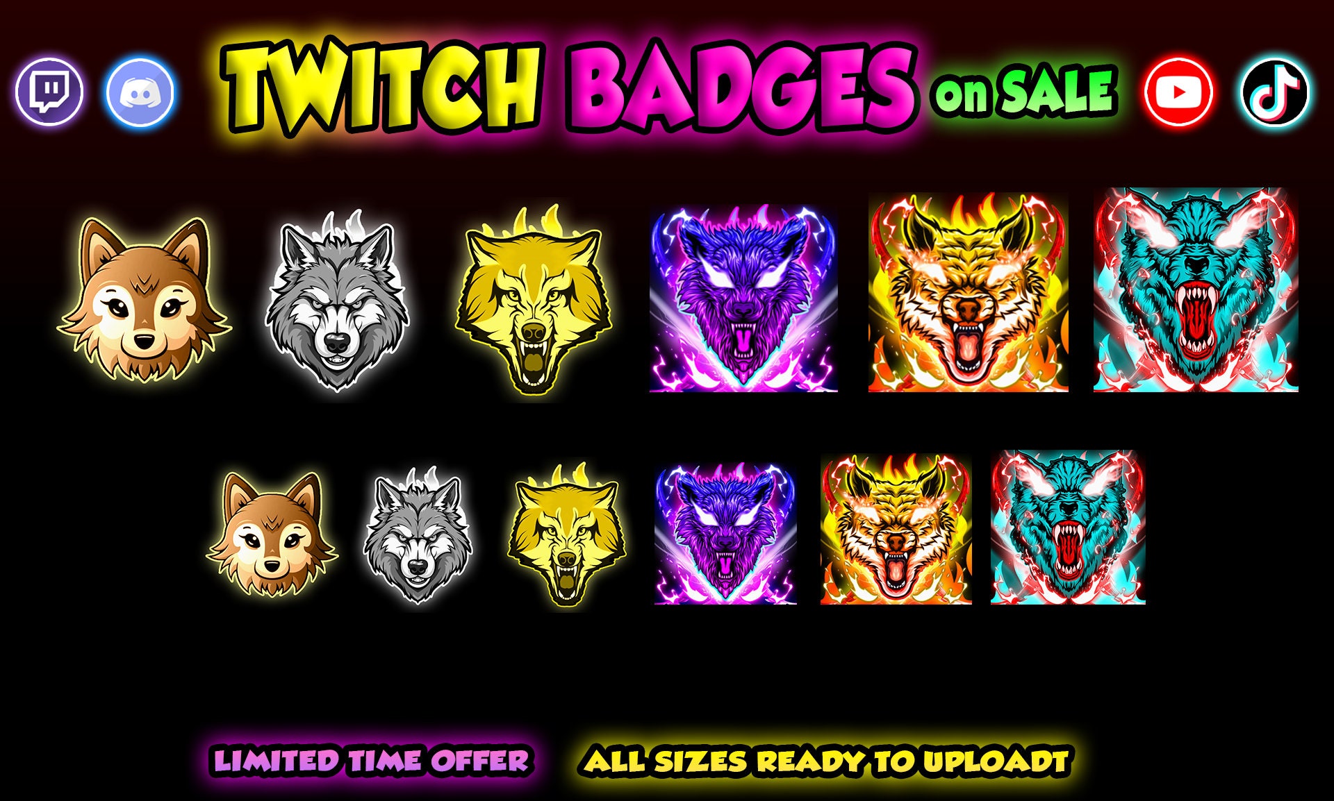 Wolf Twitch Sub Badges, Wolf Twitch Badges/wolf Badges for Streamers/subscriber Badges for Wolf