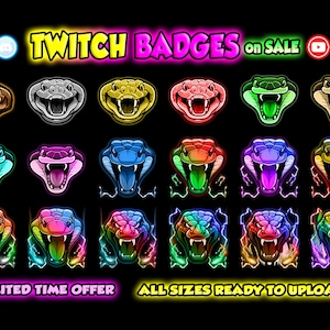 Cobra Snake Twitch Sub Badges: Gaming Streamer Badges (Digital Download)