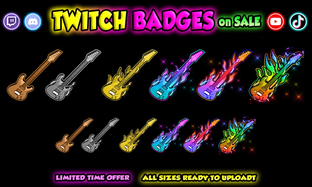 Guitar-themed Twitch Sub Badges: Custom Designs for Streamers - Etsy