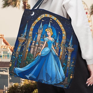 Stained Glass Disney Princess Tote Bag, Cute Disney Characters Shoulder Bag, Colorful Princesses Market Tote, Travel Reusable Shopping Bag,