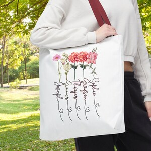 Borsa tote con fiori di nascita, borsa tote con fiori per la mamma, borsa tote personalizzata con fiori per il mese di nascita, borsa tote personalizzata, borsa tote con fiori, borsa tote floreale