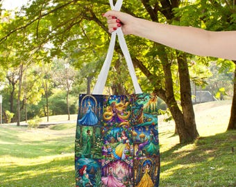 Stained Glass Disney Princesses Tote Bag, Unique Tote, Carry-All Bag, Reusable Shopping Bag, Shoulder Bag, Beach Bag, disney vacation bag