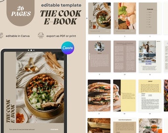 Cook eBook Template, Editable Canva Templates, Food Diary, Recipe E-Book, PDF, Food blogger